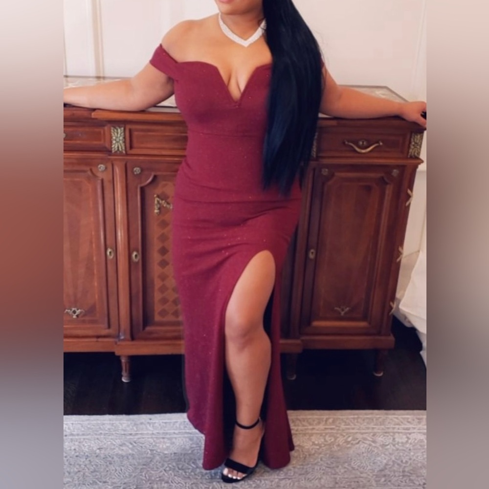 City Triangles Strapless Burgundy Dress